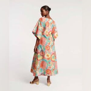 Frances Valentine Floral Circle Print Maxi Dress in Coral, Turquoise, Yellow